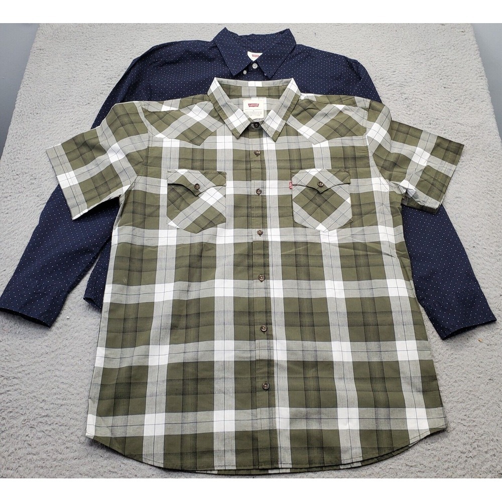 Lot of 2 Levi's Shirt Mens Size XL Multi Plaid Chest Pockets Red Tab Button Down